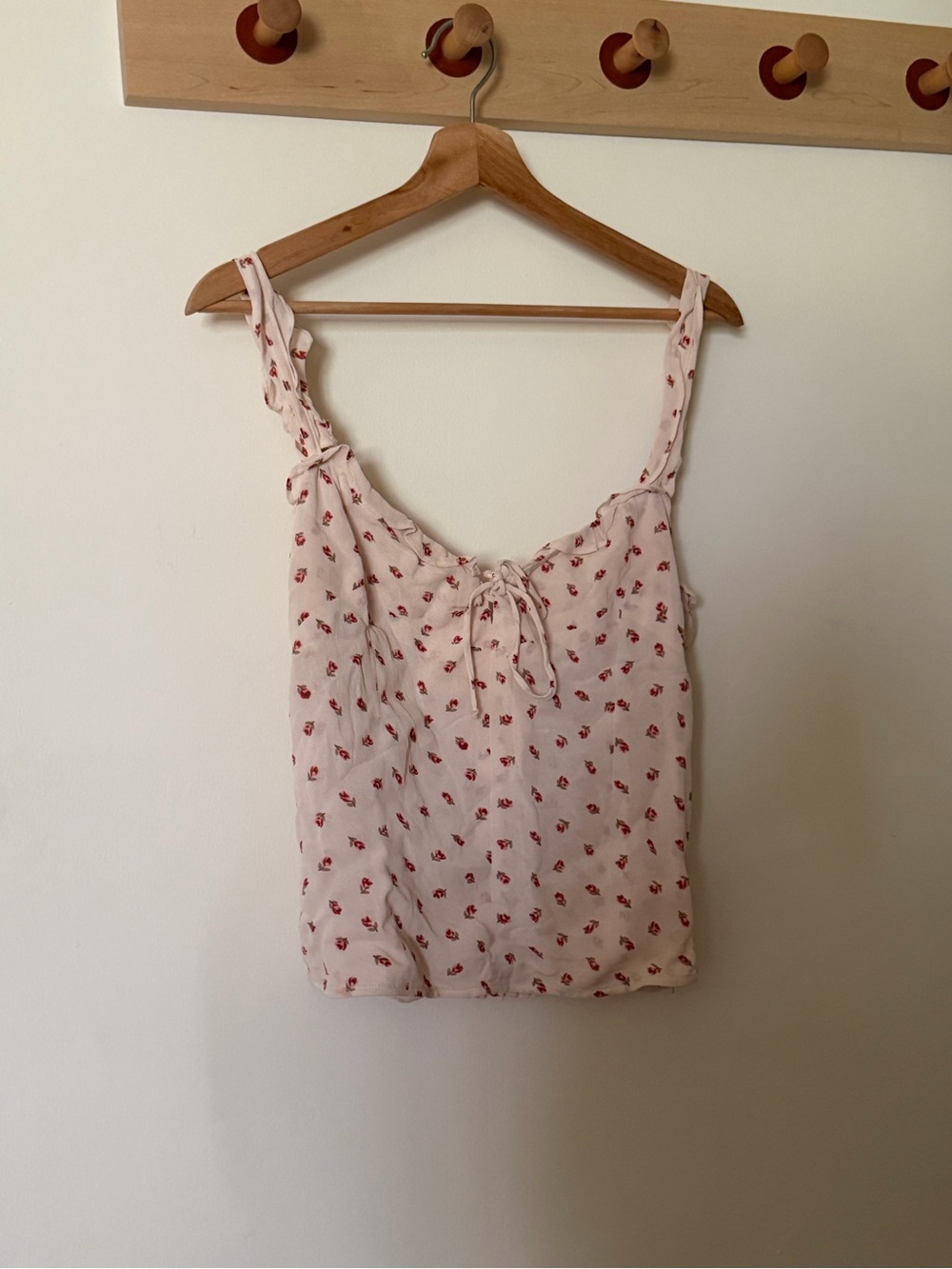 Reformation Cream Tank Top with Red Floral Print